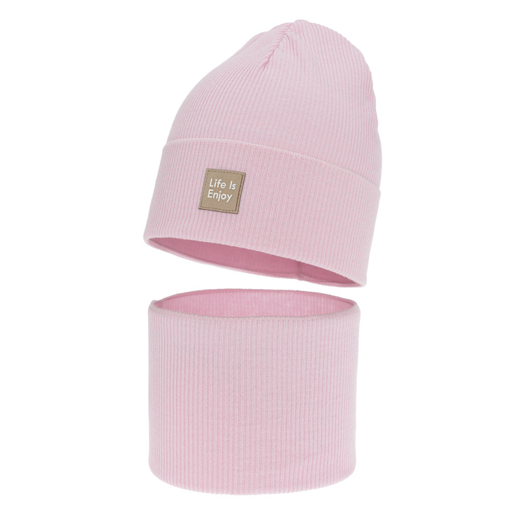 Komplet podzimní, jarní dívčí: čepice a tunel, s bavlnou, růžový, Zola