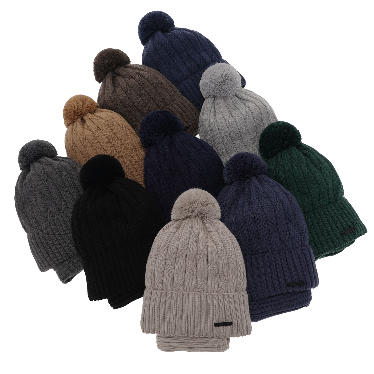 Kompletná zimná detská sada: čiapka a šál hnědý s bambuľou merino vlna Talar