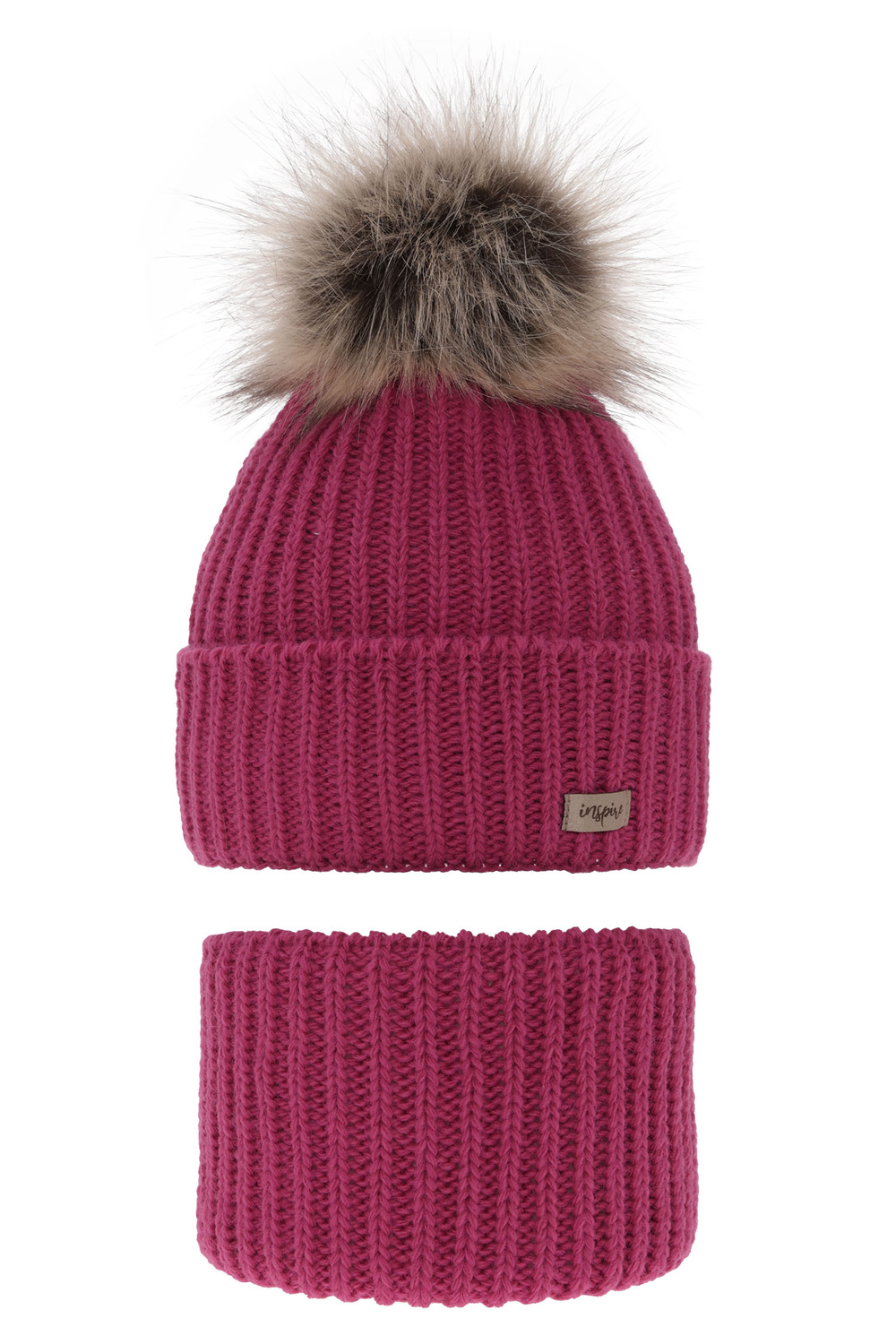 Komplet zimní dívčí: čepice a tunel růžový bambulí Willow