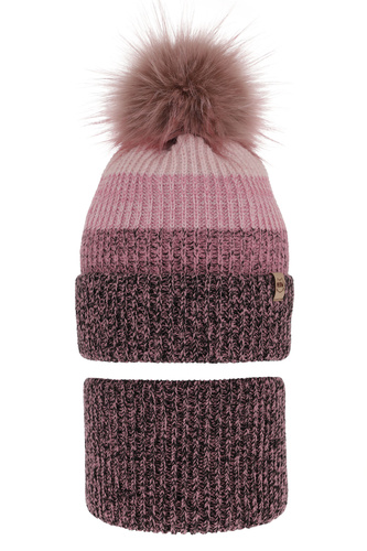 Komplet zimní dívčí: čepice a tunel černý bambulí Gimena