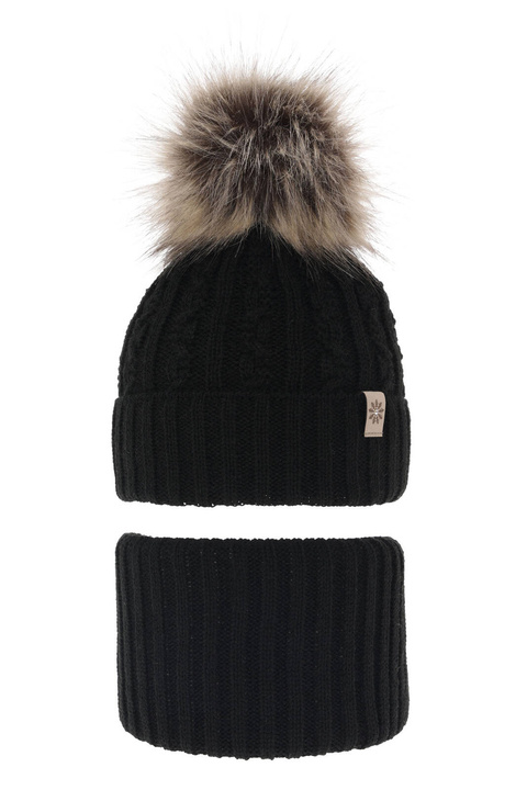 Komplet zimní dívčí: čepice a tunel černý bambulí Pretoria