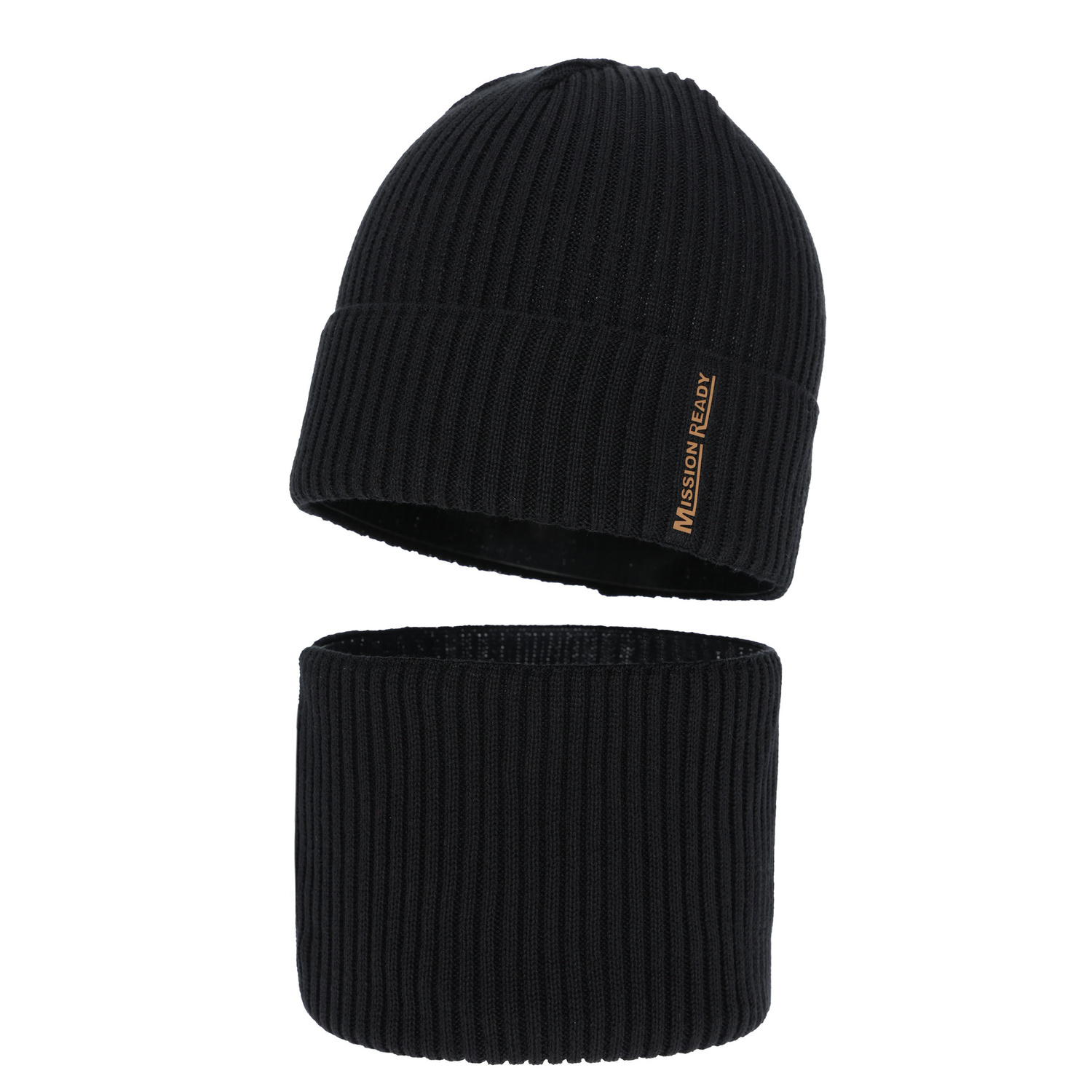 Chlapecká čepice a nákrčník podzimní, jarní set, , s bavlnou, černý, Norwin