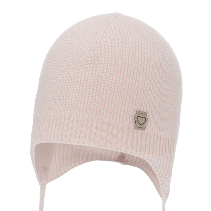 Dívčí podzimní/jarní čepice, růžová, merino vlna s kašmírem, zavazovací, Orida