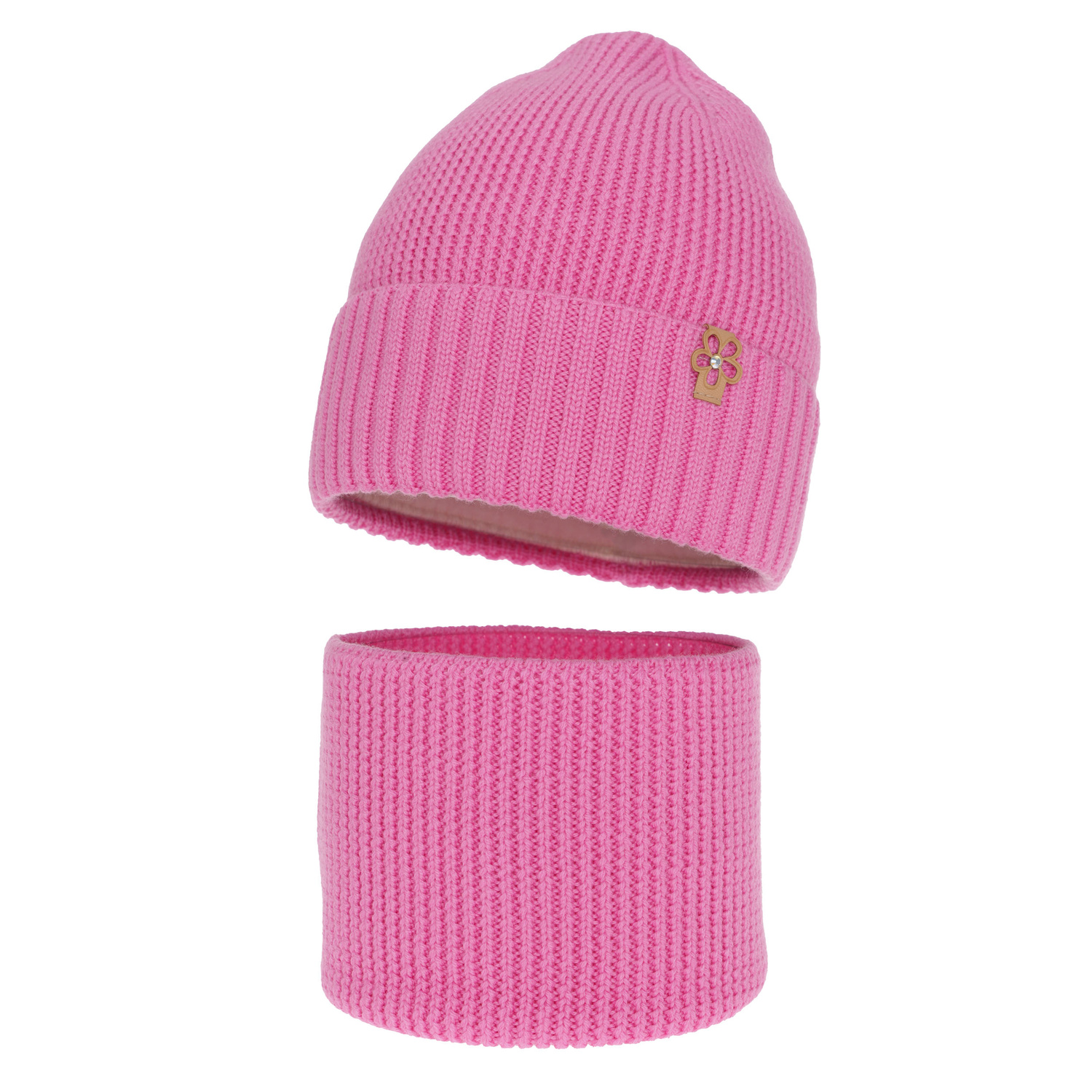 Komplet zimný dievčenský čiapka a tunel ružový 100% extrafine merino vlna Nelita
