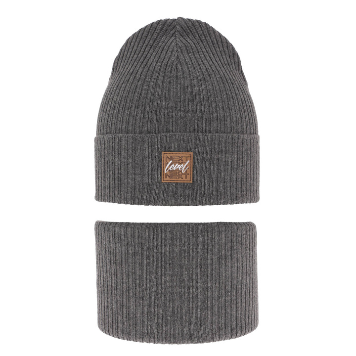 Komplet podzimní/jarní chlapecký: čepice a tunel, s bavlnou, šedý Fenix