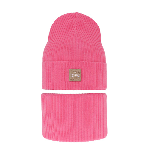 Komplet podzimní/jarní dívčí: čepice a tunel, s bavlnou, růžový Furora