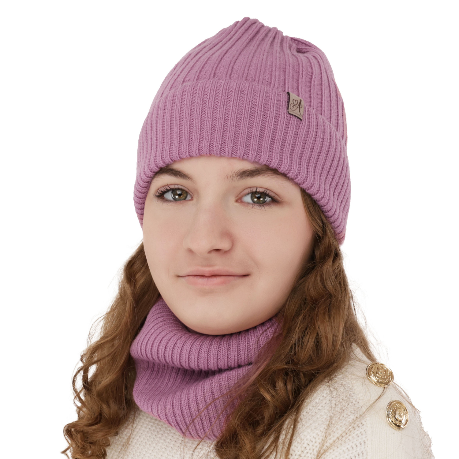 Komplet zimní dívčí: čepice a tunel, šedý, 100% merino vlna, Patricia