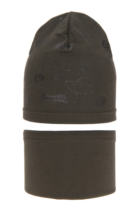 Komplet podzimní/jarní chlapecký: čepice a tunel khaki Kosmos