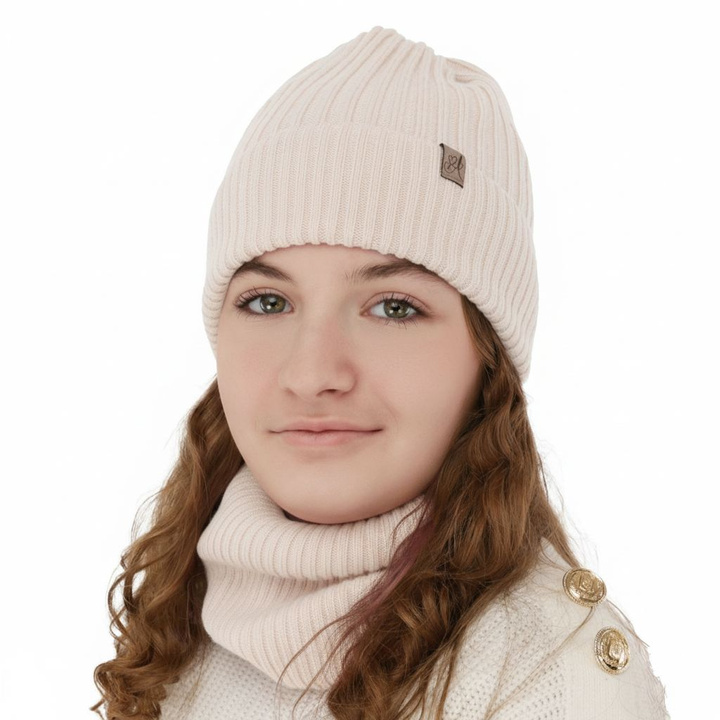 Komplet zimní dívčí: čepice a tunel, růžový, 100% merino vlna, Patricia