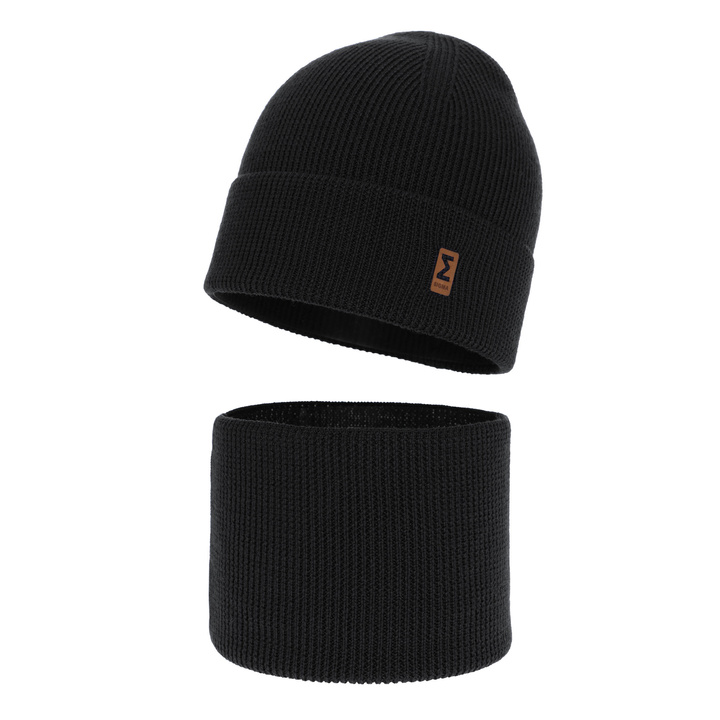 Komplet podzimní/jarní chlapecký: čepice a tunel černý 100% extrafine merino vlna Bruce