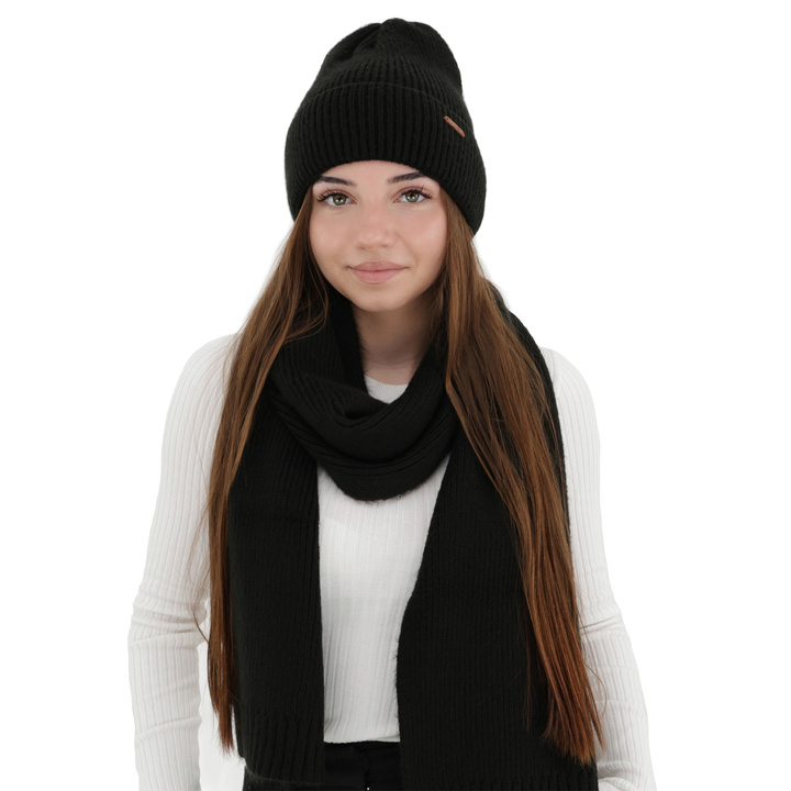 Komplet zimní dámský: čepice a šála, béžový, s merino vlnou, Seala