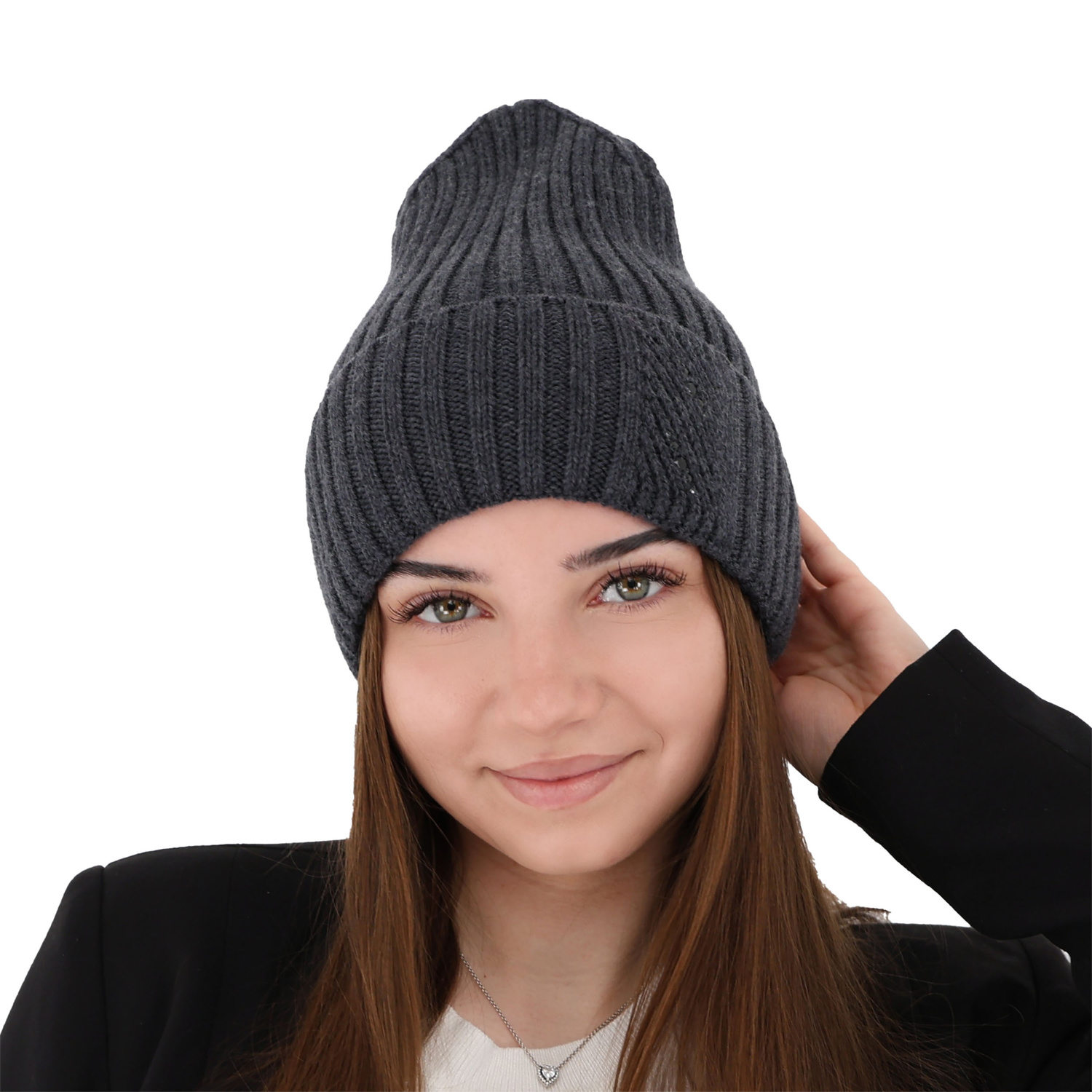 Dámská zimní čepice černá 100% extra fine merino vlněná Ariga