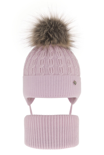 Komplet zimnej dívčej: čiapka a tunel fialový s bambuľou Tukana