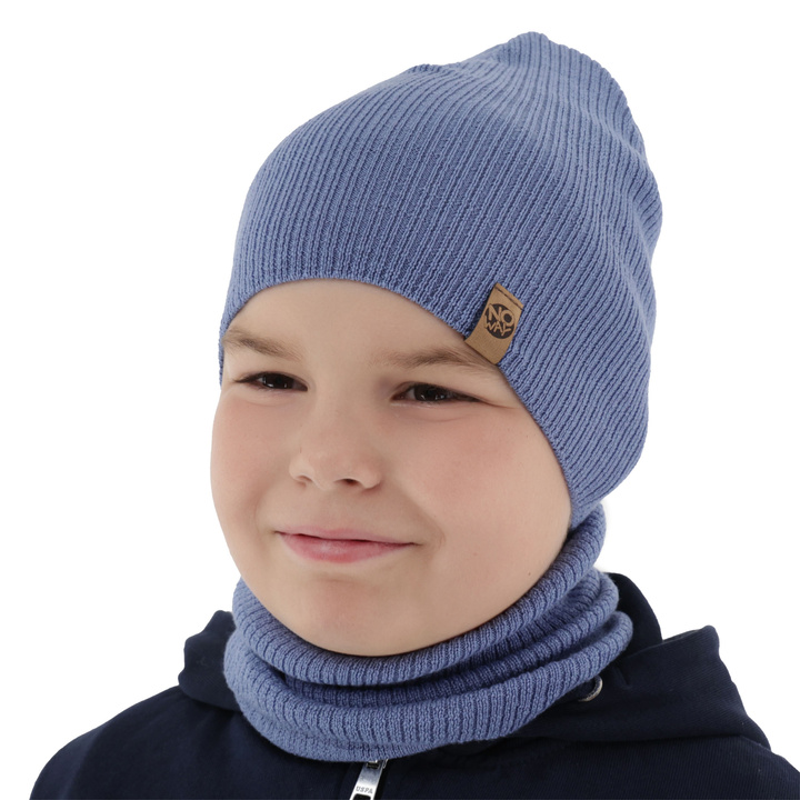 Komplet podzimní/jarní chlapecký: čepice a tunel modrý 100% extrafine merino vlna Richi