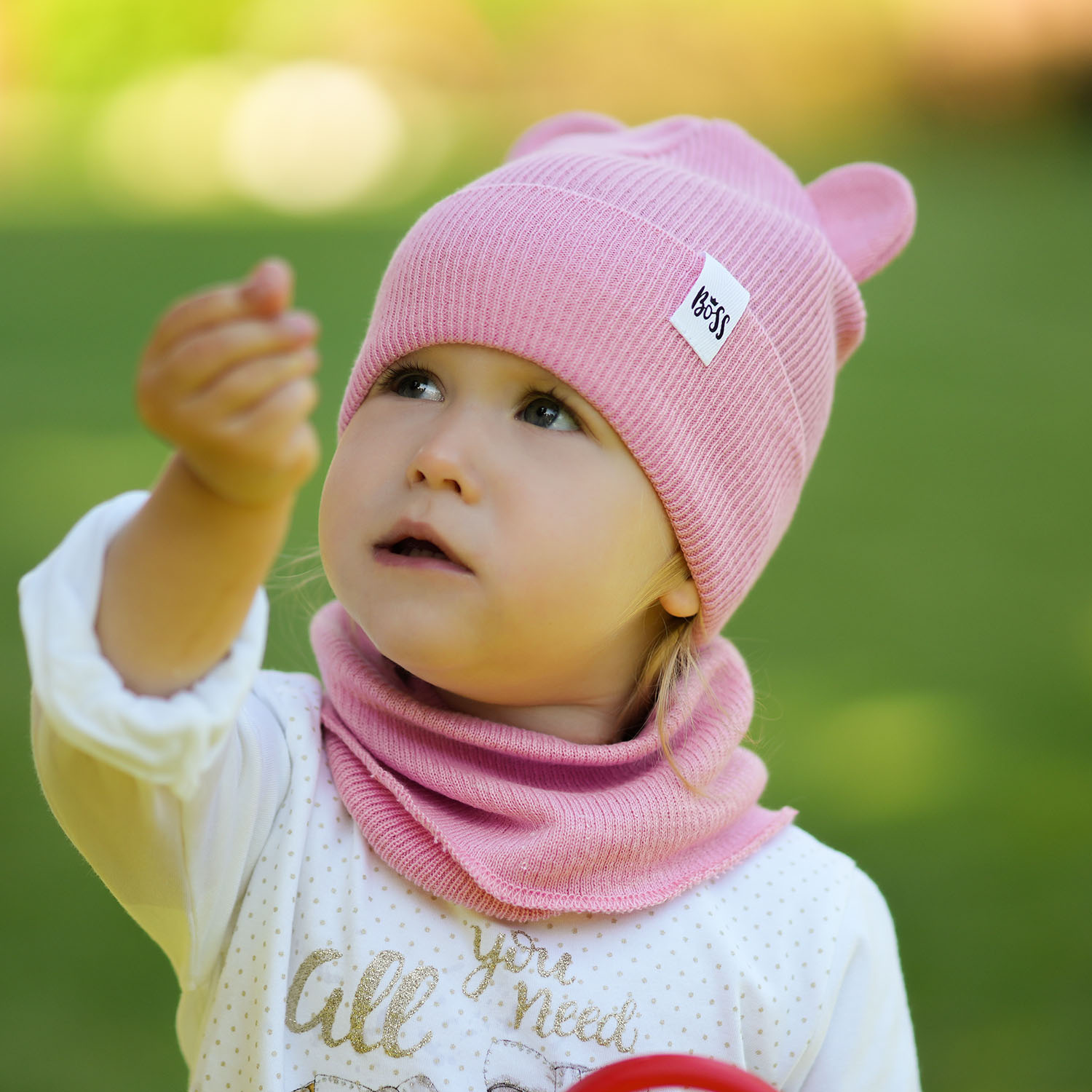 Komplet podzimní/jarní dívčí: čepice a tunel , s bavlnou, růžový Kajra