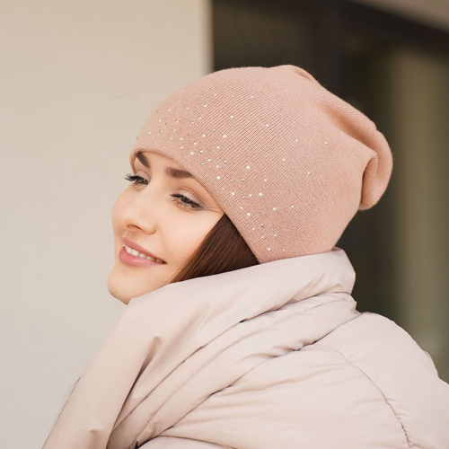 Dámska zimná čiapka béžová merino vlnená Minerwa