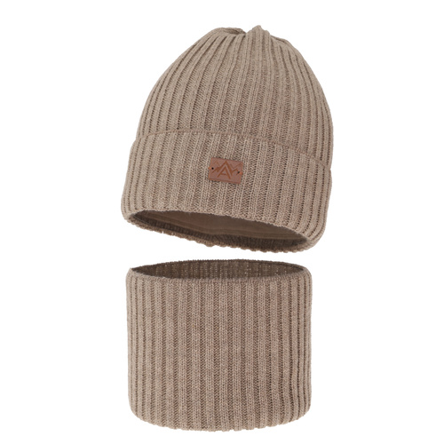 Komplet zimný chlapčenský: čiapka a tunel béžový Fargo