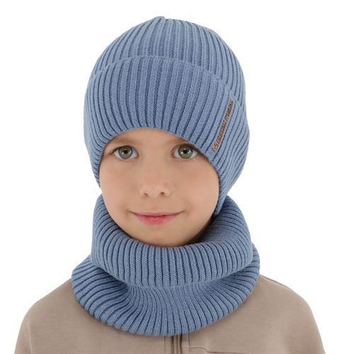 Chlapecká čepice a nákrčník podzimní, jarní set, , s bavlnou, modrý, Norwin