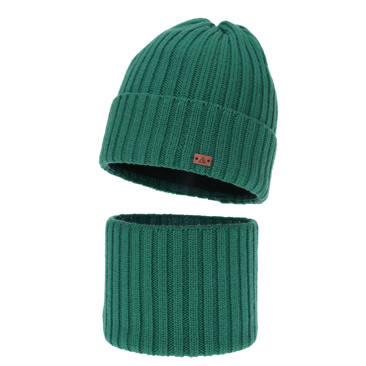 Komplet zimní chlapecký: čepice a tunel, 100% merino vlněný, smaragdový, Umberto