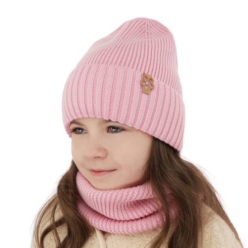 Komplet zimný dievčenský čiapka a tunel ružový 100% extrafine merino vlna Nelita