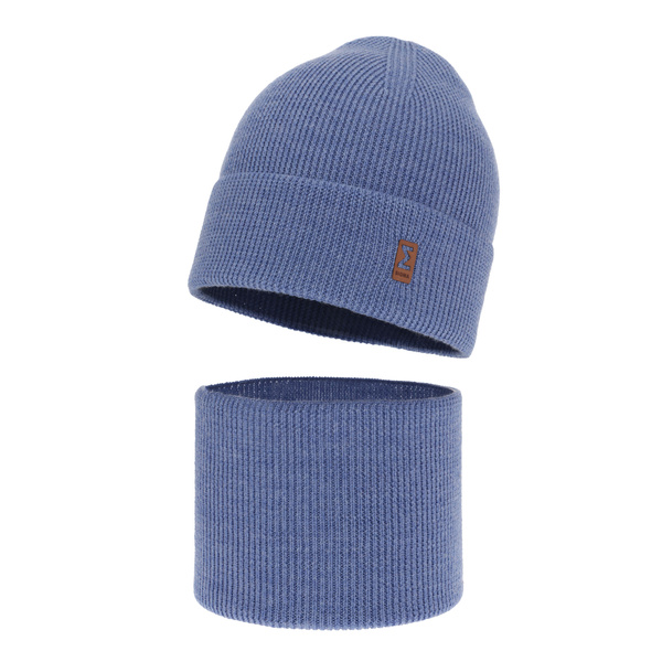 Komplet podzimní/jarní chlapecký: čepice a tunel modrý 100% extrafine merino vlna Bruce