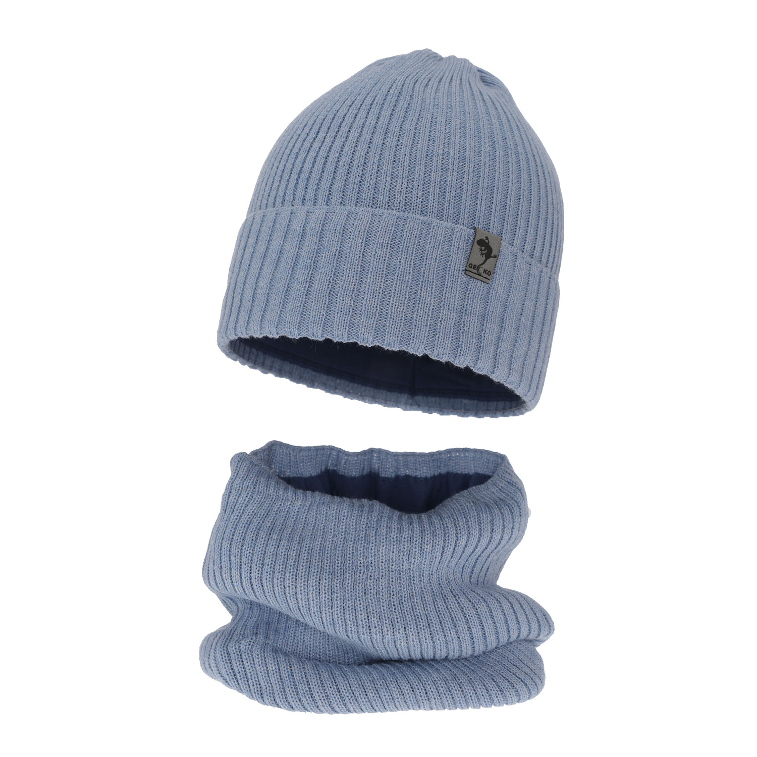 Komplet zimný chlapčenský: čiapka a šál modrý merino vlna Gecko