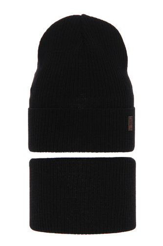 Komplet podzimní/jarní chlapecký: čepice a tunel, s bavlnou, černý Dragon