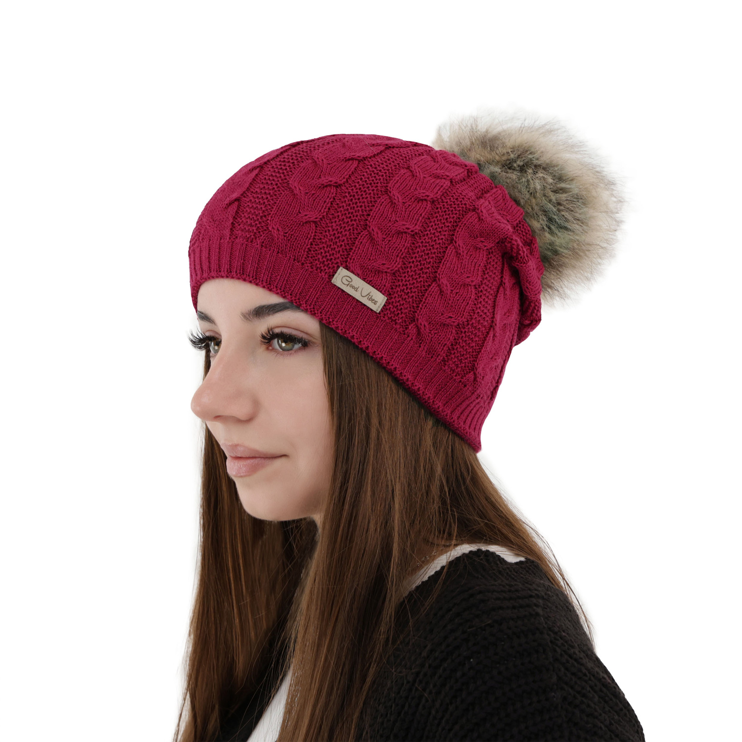 Dámska zimná čiapka růžová merino vlnená Bafi