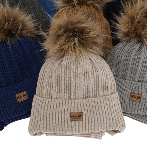 Komplet zimný chlapčenský: čiapka a tunel béžový s bambuľou Eger