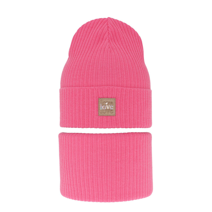 Komplet podzimní/jarní dívčí: čepice a tunel, s bavlnou, růžový Furora