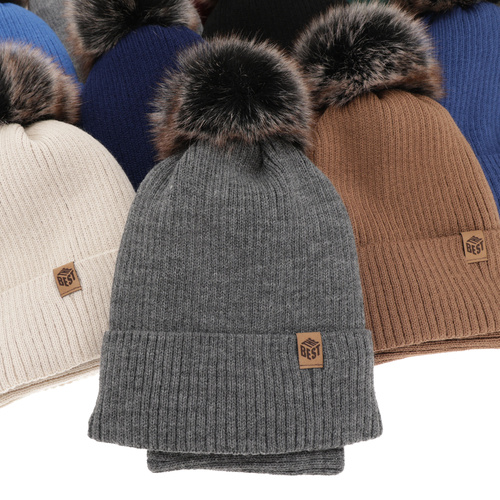 Komplet zimný chlapčenský: čiapka a tunel šedý s bambuľou Wizar