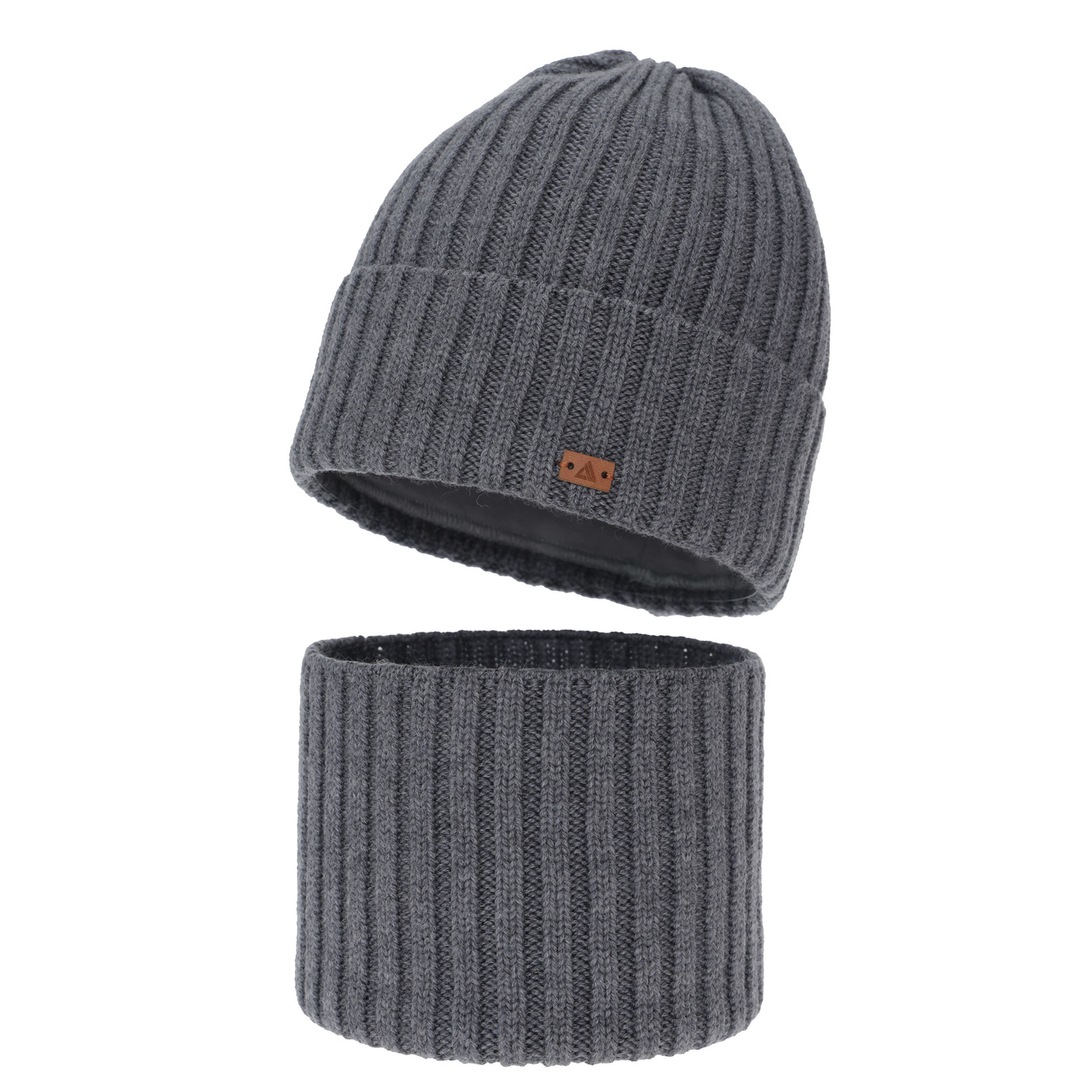 Komplet zimní chlapecký: čepice a tunel, 100% merino vlněný, šedý, Umberto