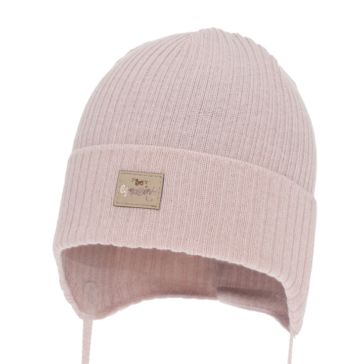 Dívčí podzimní/jarní čepice, růžová, zavazovací, s bavlnou, Tindra