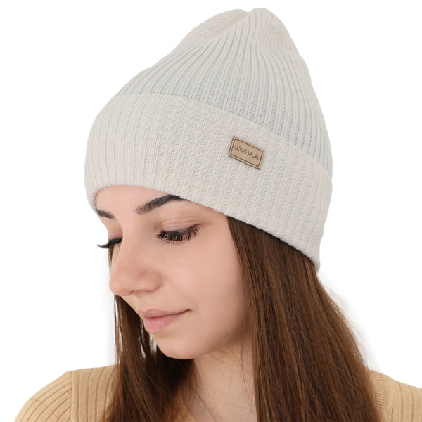 Dámská jarní/zimní čepice bílá 100% extra fine merino vlněná Sophie