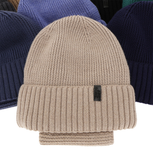 Čepice a tunel pro chlapce, zimní komplet, 100% merino vlněný, s merino vlněným podšitím, hnědý Harbin