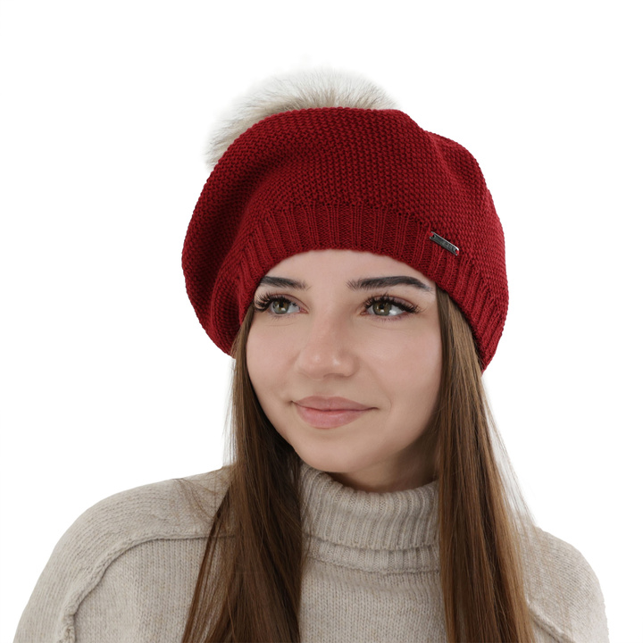 Dámský zimní baret bordó merino vlnená Bonnie