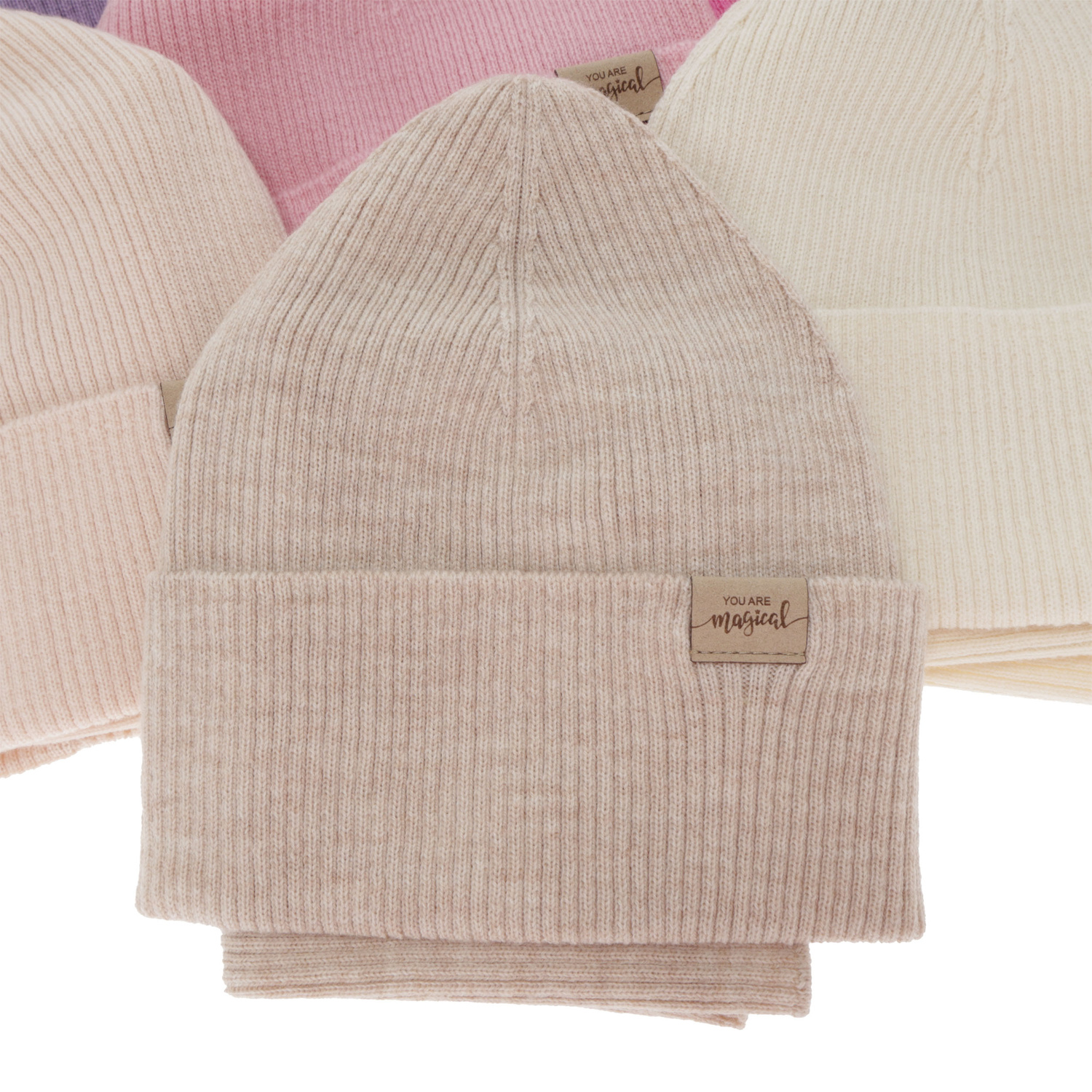 Komplet podzimní, jarní dívčí: čepice a tunel, krémový, 100% merino vlněná, Magenta