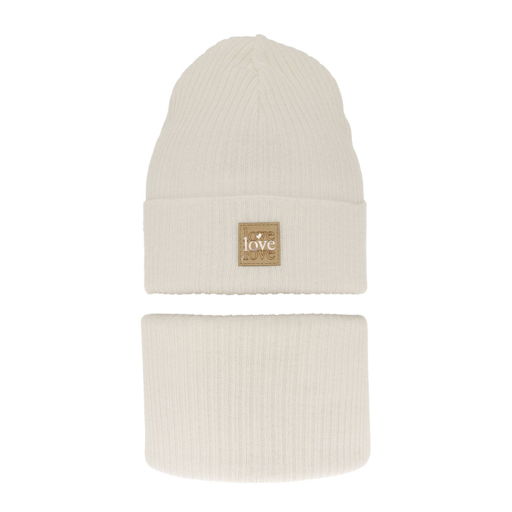 Komplet podzimní/jarní dívčí: čepice a tunel, s bavlnou, krémový Furora