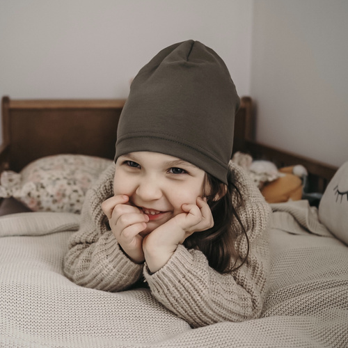 Komplet podzimní/jarní dívčí: čepice a tunel khaki Hazelka