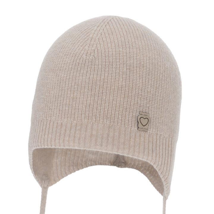 Dívčí podzimní/ jarní čepice, béžová, merino vlna s kašmírem, zavazovací, Orida