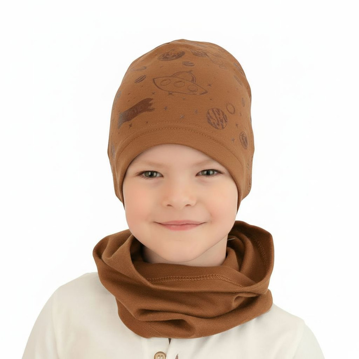 Komplet podzimní/jarní chlapecký: čepice a tunel camel Kosmos