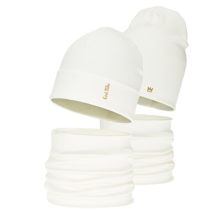 Komplet podzimní, jarní dívčí: čepice a tunel, bavlněný, krémový, Carina