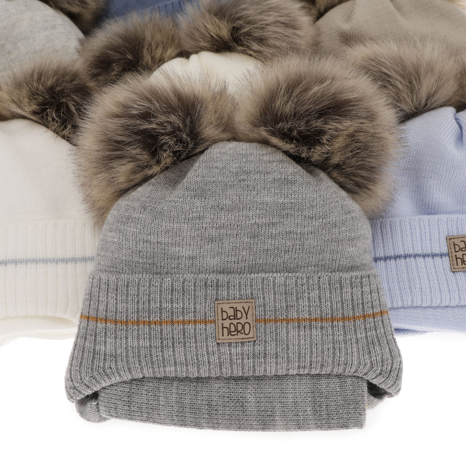 Komplet zimní chlapecký: čepice a šála béžový se dvěma bambulemi Melon