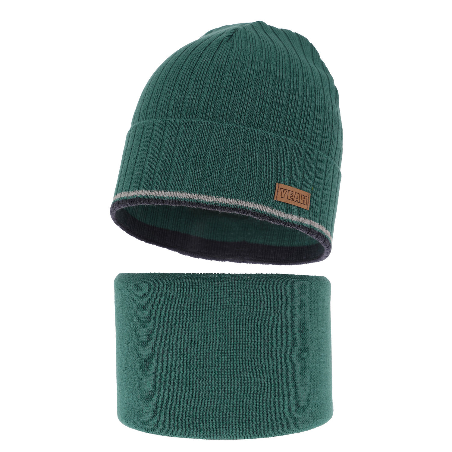 Komplet podzimní/jarní chlapecký: čepice a tunel, s bavlnou, zelený London