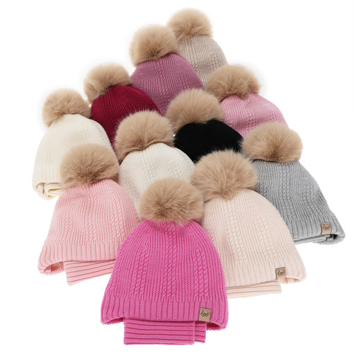 Čepice a tunel pro dívku zimní komplet, černý, 100% merino vlněný, podšitý vlněným polarem, zavazovací Danielle