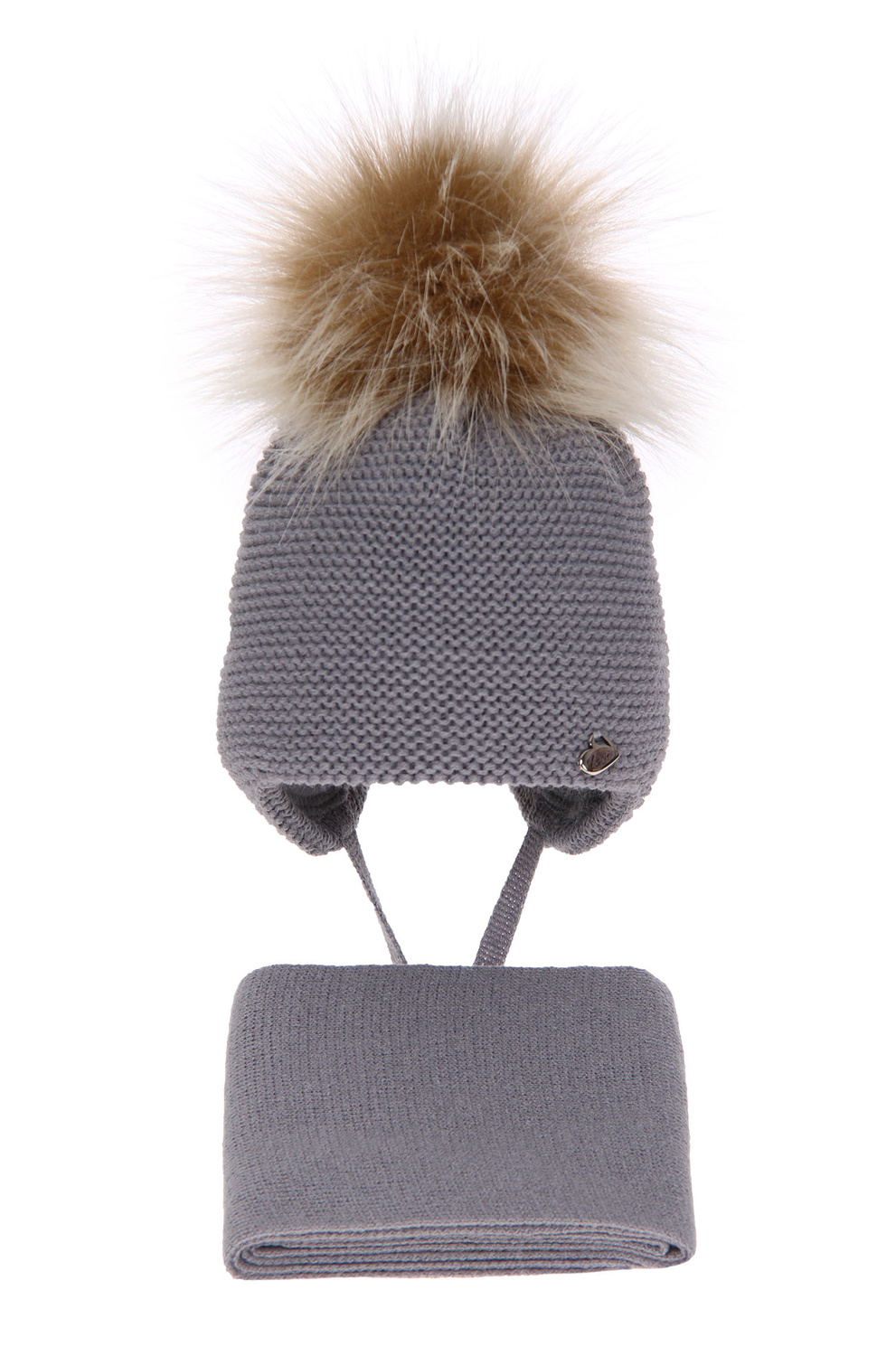 Komplet zimní dívčí: čepice a šála šedý s bambulí Aimi