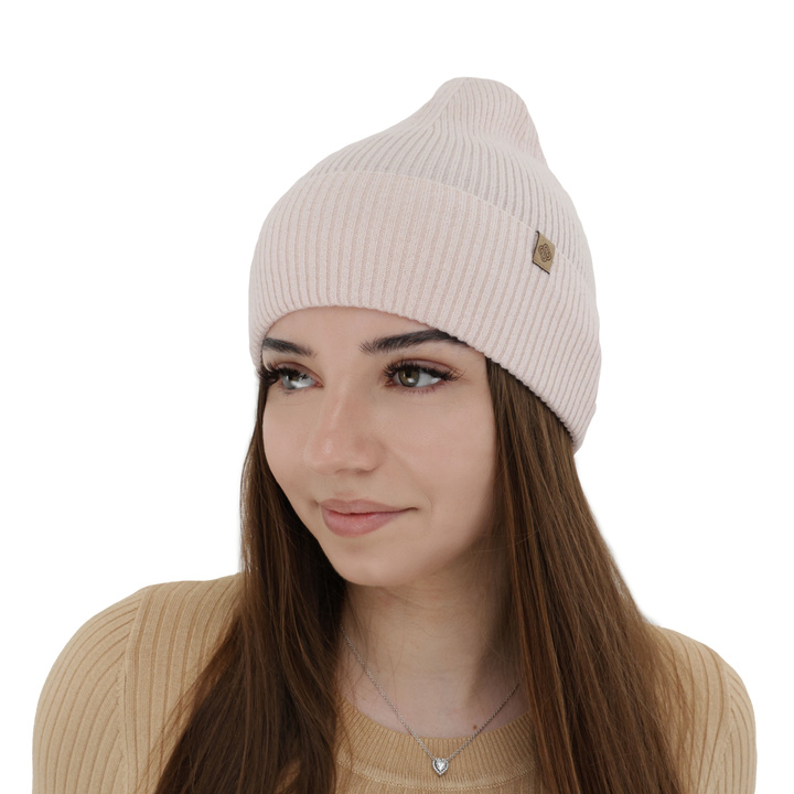 Dámská podzimní/jarní čepice, světle růžová, merino vlna s kašmírem, Alineta