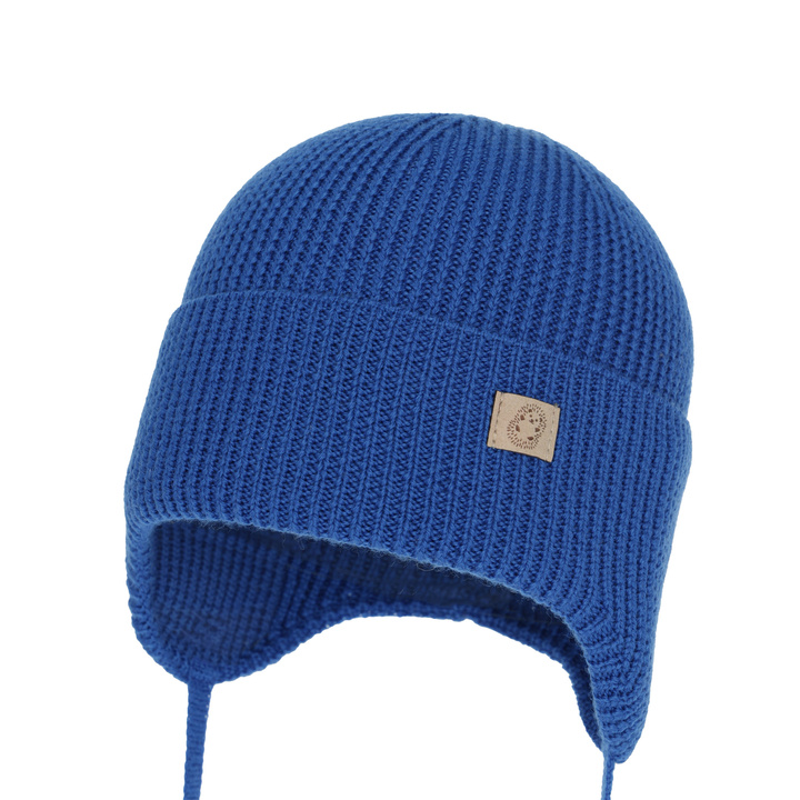 Chlapecká zimní, podzimní, jarní čepice, modrá, 100% merino vlněná, zavazovací, Bakadi
