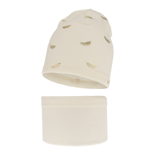 Komplet podzimní/jarní dívčí bavlněná: čepice a tunel krémový Florena