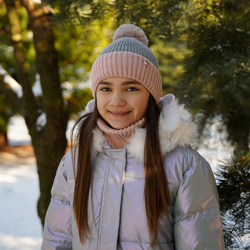 Komplet zimní dívčí: čepice a tunel růžový Kolumbina